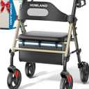 HOMLAND Foldable Rollator Walkers with Seat for Seniors, 8'' Big Wheels, 350 lb. Weight Capacity, Adjustable Handles and Seat Height, Lightweight Rolling Walker, Champagne Gold