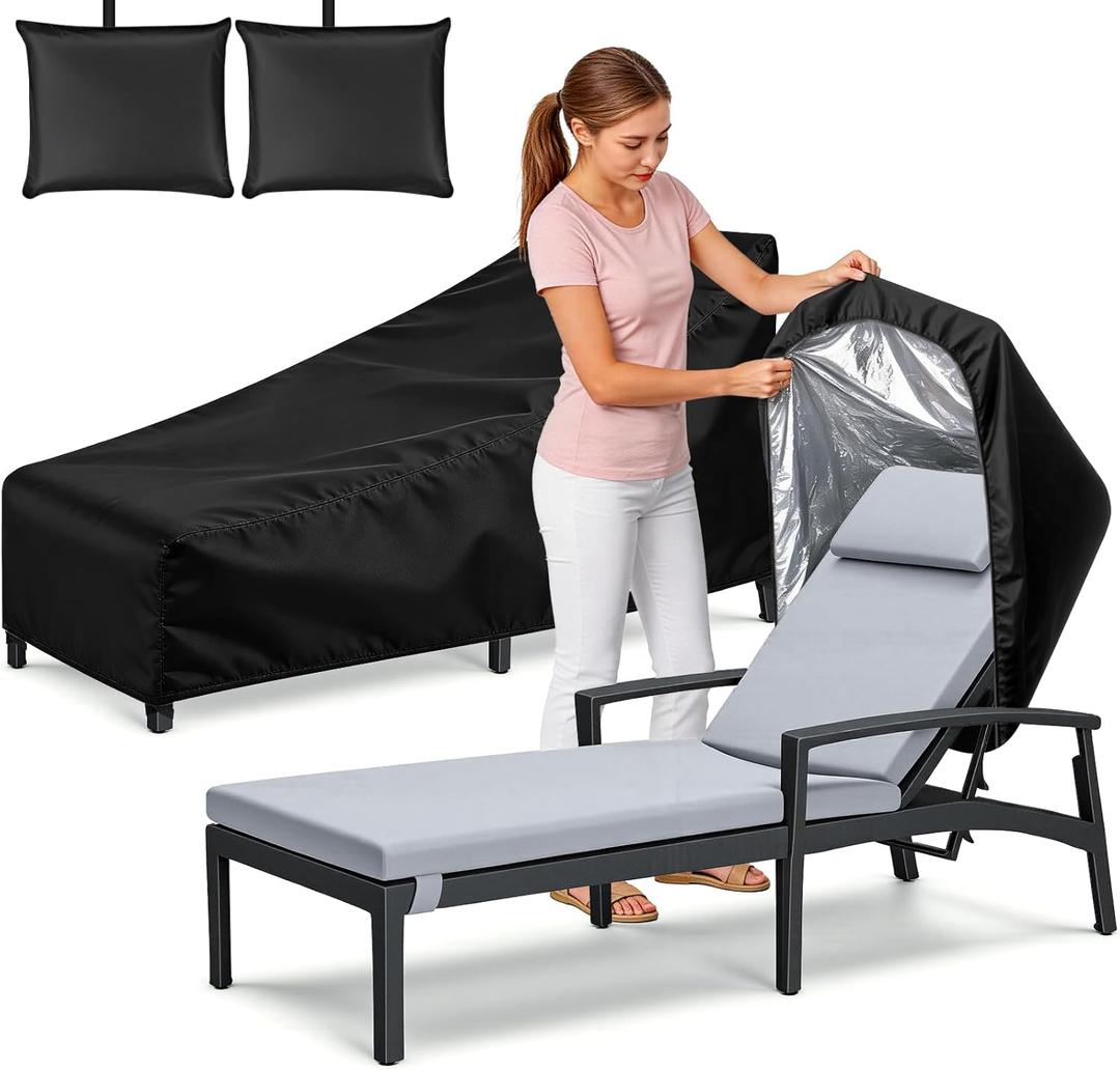 Chaise Lounge Cover 2 Pack Heavy Duty Patio Furniture Covers with Storage Bag, Buckles & Drawstring Outdoor Lounge Chair Covers Waterproof & UV Resistant All-Season Protection 82 x 29 x 31 Inch Black