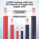 4 Gauge Battery Cable, 15FT Red + 15FT Black 4 AWG Welding Cable, Stranded Oxygen-Free Copper Wire for Automotive, Battery, Solar, Marine and Generator