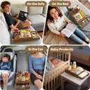 Acacia Wood Couch Cup Holder, 7-in-1 Couch Caddy Tray, Sofa Side Table with Push-Pull Drawer to Organize and Store Small Objects, 360Swivel Phone Holder, for Drinks, Cups, Snacks, Remote