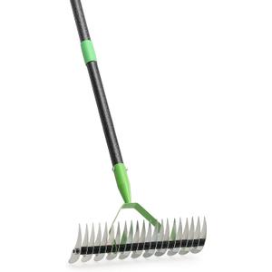 63 Thatch Rake Dethatcher Rakes for Lawns, Heavy Duty 21 Curved Double-Side Sharp Steel Tines Yard Garden Rake with Adjustable Handle for Dead Grass, Leaves, Loosening Soil