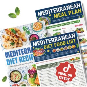 HAMIEW Mediterranean Diet Chart for Beginners & Seniors  Cookbook Guide Helps You Simplify Healthy Eating for Diabetes, Heart Health, Weight Loss | 3 Laminated With Food List, Meal Plan, 28+ Recipes