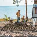 GENIMO Outdoor Rugs 8x10 Waterproof, Reversible Mats, Area Plastic Straw Rug, Outside Carpet, Geometric Rv Mat for Patio Camping Rv Picnic Backyard Deck Balcony Porch Beach Trailer (Black & Brown)