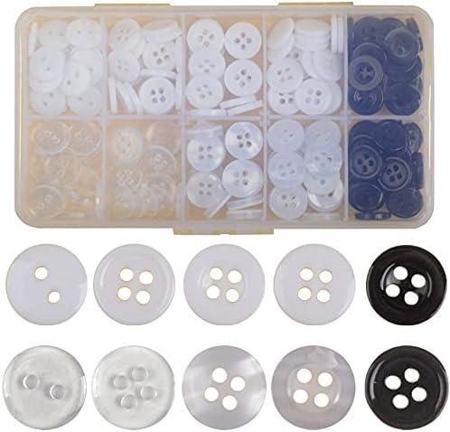 200Pcs Resin Buttons Children's Sweater Shirt Sewing Buttons, 11.5mm Transparent Round 4-Hole Buttons Decorative Button Accessories with Storage Box, for Variety Clothing Sewing, DIY Craft