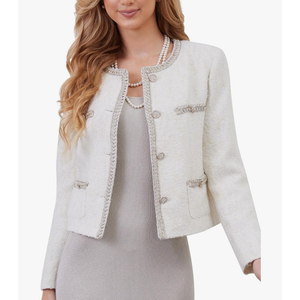 M.Infisavo Tweed Cardigan for Women Button Down Long Sleeve Warm Cropped Jacket Blazers S