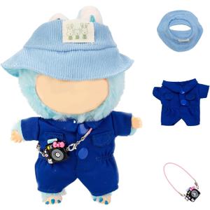 17cm Doll Clothes for labubu, Blue Dolls Outfit Set Includes Hat and Onesie (No Doll) 17cm Doll Clothes for labubu, Blue Dolls Outfit Set Includes Hat and Onesie (No Doll)