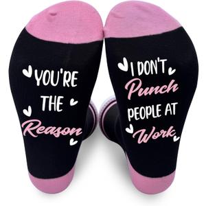You're The Reason I Don't Punch People At Work Socks, Novelty Funny Sock For Coworker Colleague Worker Women Man, Holiday Birthday Christmas Office Gifts Ideas, One Size Fits Most