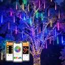 SmartDawn Smart Meteor Shower Rain Lights, 8Tube 128LED 11.48ft Color Changing Icicle Christmas Lights Outdoor Outside, APP Controlled RGB Customize Display DIY Dynamic Lighting Effect
