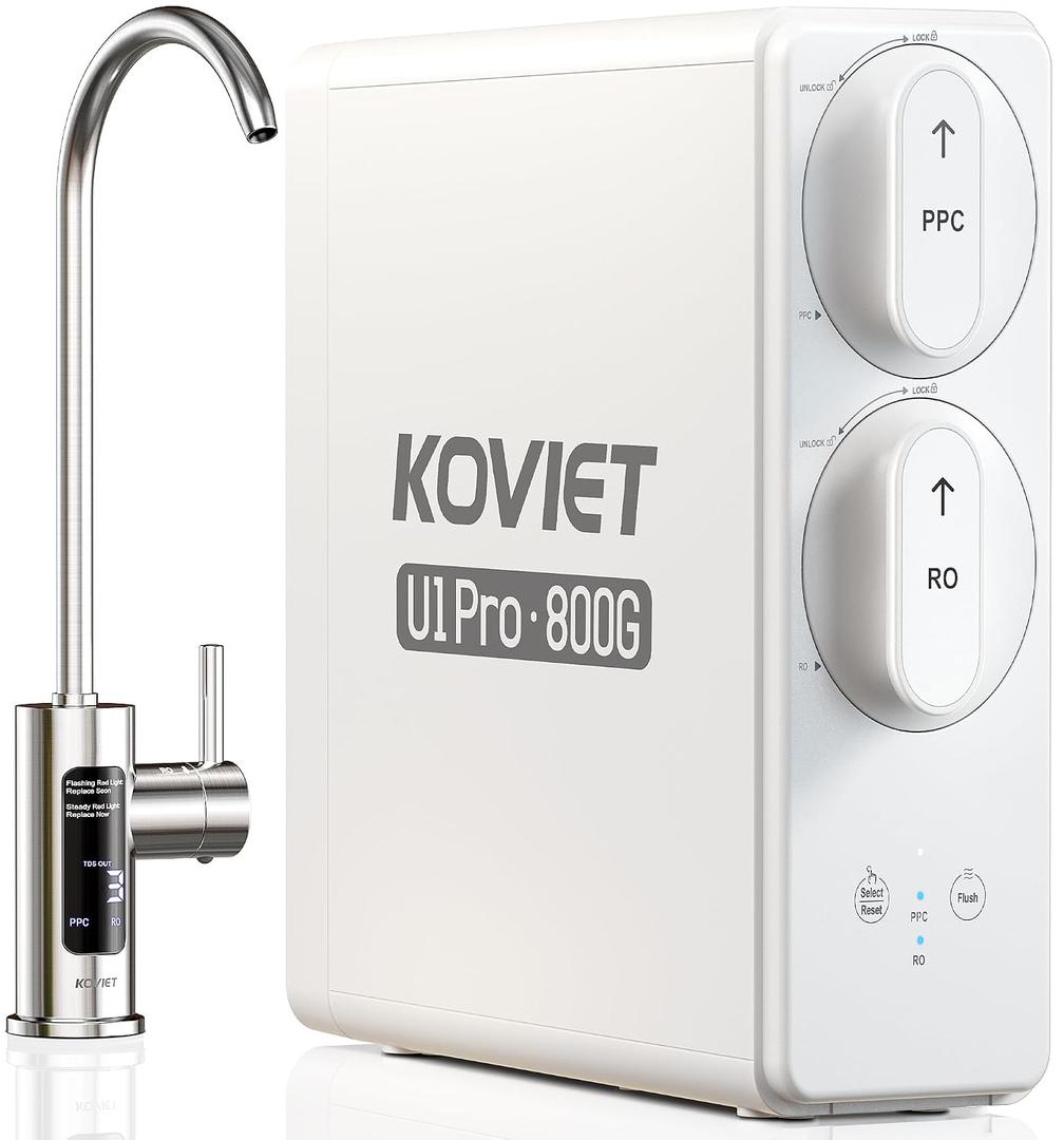 KOVIET U1 Pro Reverse Osmosis System, 800GPD Tankless Reverse Osmosis Water Filter, 10-Stage Under Sink RO Water Filtration System, NSF/ANSI 42&58 Certified with Smart LED Faucet, 3:1 Pure to Drain