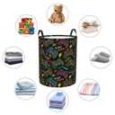 Jbofyee Gaming Joysticks Laundry Hamper Bag With Waterproof Liner - Video Game Controller Round Laundry Basket Foldable Clothes Storage Organizer For Bathroom Bedroom Nursery Dorm, S-16.5"X 13.8"
