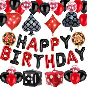 Casino Theme Party Decorations Las Vegas Poker Night Birthday Decorations Set, Aluminium Foil Happy Birthday Banner, Dice, Chips, Poker Signs, Latex Balloons