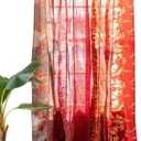 Cuisine Haven Assorted Vintage Silk Sari Curtain for Doorway, Sheer Bed Canopy, Patchwork Tapestry Window Treatment Curtains (84" x 43") Red