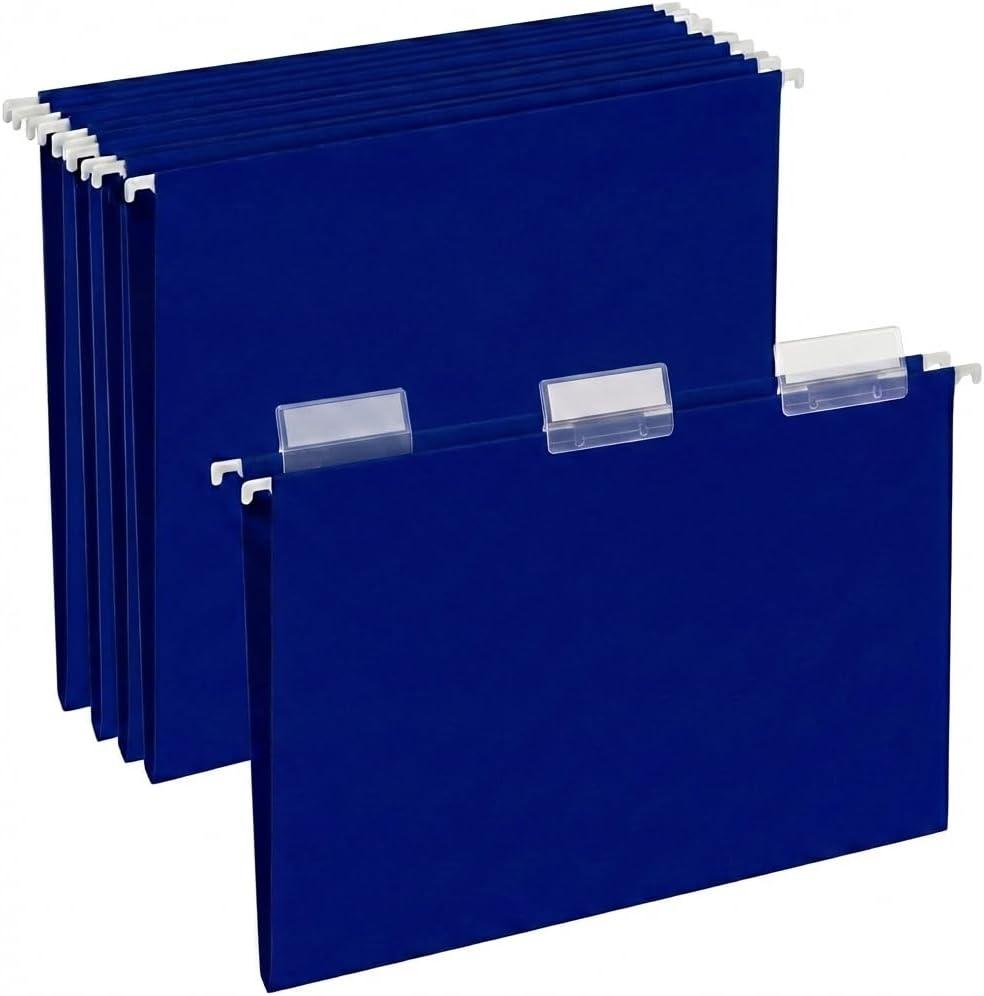 Performore 11X17 Hanging File Folders,1/5 Cut Adjustable Clear Plastic Tabs (25 Pack) Includes White Metal Rod Hangers, Plastic Label Tabs & Label Cards