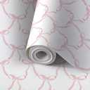 Peel and Stick Wallpaper Self Adhesive Wall Mural Cute Coquette Pattern Seamless Pink Ribbon Bow White Contact Paper Renter Friendly Wallpaper for Kitchen Nursery Bedroom 24"x118" (Multi8)