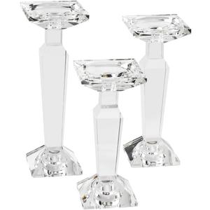 Crystal Candelabra Set, Dual-Sided Candle Holder Reversible for Taper, Tealight & Pillar Candles 3-in-1 Versatile Stand for Table, Wedding, Christmas, Home Holiday Decor (Set of 3-SML)