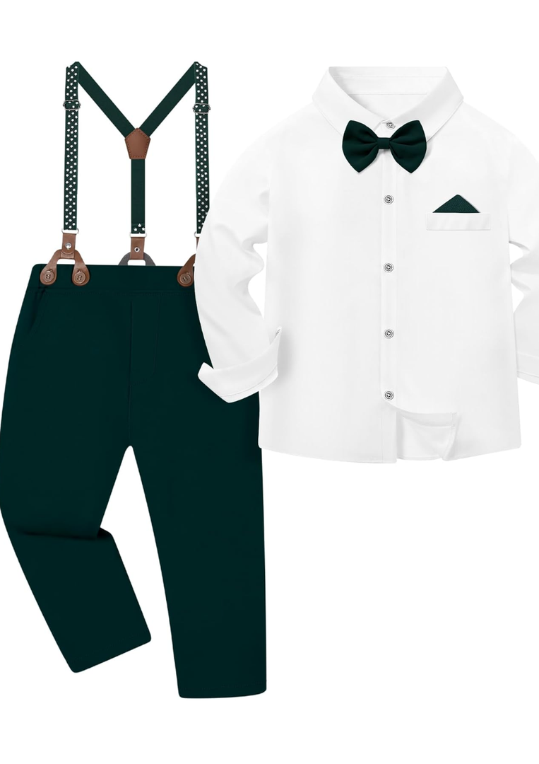 DISAUR Boys Suits 3 Pieces Formal Dress Shirt with Bowtie+Suspender Pants Boy Gentleman Outfits Set 4-8 Years
