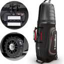 Golf Travel Bag for Airlines: Hard Case Top, Waterproof Zippers, 1680D Oxford Fabric, Built-in TSA Lock, Oversized Tank Wheels, Lightweight, Easy to Maneuver  Maximum Club Protection (Black Crimson)