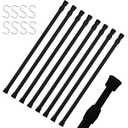 8 Packs Small Tension Rods 16 to 28 inch And 7 Hooks Spring Adjustable Bars for Camper RV Refrigerator, Kitchen Windows, Cupboard Utensils, Closet, and Cabinet, Black
