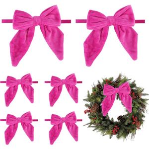 AIMUDI Hot Pink Bows 5''6'' Christmas Bows for Gift Wrapping Fuchsia Present Bows Fur Bows for Christmas Trees Fireplaces Wreaths Crafts Home Outdoor Winter Decoration, 12 PCs