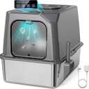 Smart Odor Control XXL Stainless Steel Litter Box for Big Cats, Multiple Cats - Enclosed with Lid, Easy Clean, Anti-Urine Leakage, with Scoop