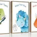 3Pcs Dinosaur Nursery Canvas Wall Art Funny Cute Dinosaur Bathroom Painting Pictures Wall Decor Posters Prints Artwork for Toilet Lavatory Home Decoration Unframed