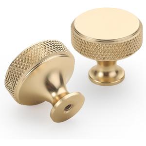 9BUILD 10 Pack 1.2 Inch Brushed Gold Cabinet Knobs - Knurled Kitchen & Dresser Knobs for Cabinets and Drawers
