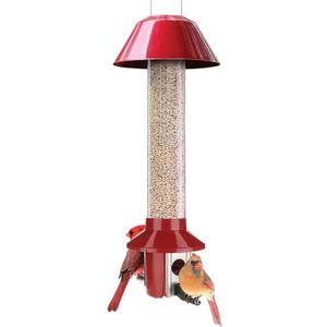 Roamwild PestOff Red Squirrel Proof Cardinal Bird Feeder Mixed Seed Sunflower Heart Version - RED - 3LBS Seed Capacity 20.5x7.5x7.5 (w/Hanger)
