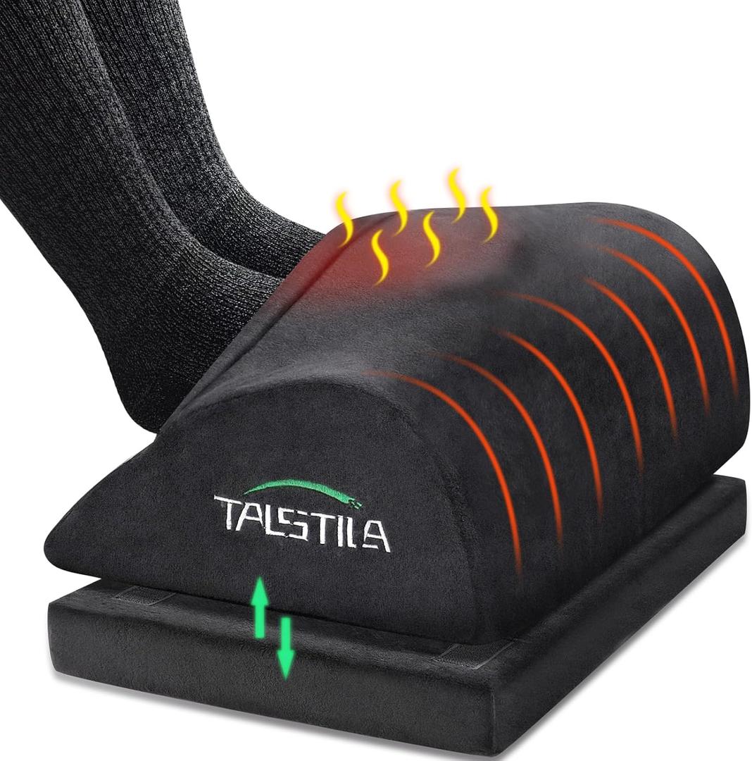TALSTILA Foot Rest for Under Desk at Work, Foot Rest with Warm Plush Feet Pocket, Ergonomic Adjustable Memory Foam Footrest for Office Chair, Foot Stool for Office - Back & Leg Pain Relief (Double Layer, Black)