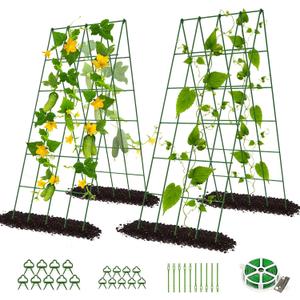 DoCred Cucumber Trellis, 2 Pack Foldable A Frame Trellis for Raised Bed Climbing Plants, Vegetables, Includes Plant Support Clips, Twist Ties, Plastic Ties- Made from PVC-Coated Steel, 39.4" H