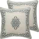 SAENNE Design Linen Square Throw Pillow Covers 18"x18" Pack of 2, Cottage Farmhouse Cushion Covers with Blue Grey Thorn Vine Pattern Decoration Pillowcases for Bed, Living Room, Outdoor, Car