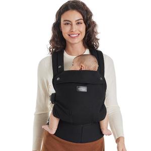 Momcozy Baby Carrier - Ergonomic, Cozy and Lightweight Carrier for 7-44lbs, Effortless to Put On, Ideal for Hands-Free Parenting, Enhanced Lumbar Support, Purehug for Infant to Toddler, Black (Cotton-Black)