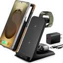 3 in 1 Charging Station for Samsung for Thick Cases of 10MM/Otterbox/Heavy Duty, Wireless Charger for Samsung Galaxy S26 Ultra/S25/S24, Phone Charger Stand for Galaxy Watch and Buds(Black)