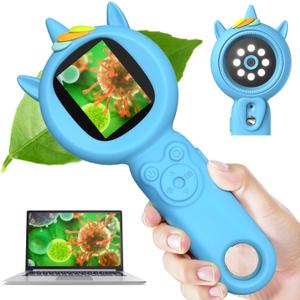 Acoath Microscope for Kids, Auto-Focus Handheld Digital Microscopes with 2.0" Screen, 8 LEDs Rechargeable Pocket Mini Microscope Christmas Gifts Educational Science Toys for Ages 5 6 7 8 9 10 11 12 (Blue)