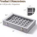 48 Grid Earring Organizer and Storage: Velvet Jewelry Tray with Lid, Jewelry Box for Studs, Earrings, Rings, Necklaces, Dresser & Vanity, Earrings Case Organizer for Girls, Women, 13"x8.6"x2.4", Grey