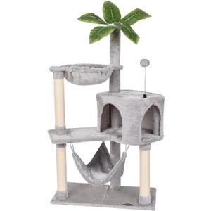KIYUMI Cat Tree Cat Tower Condo with Sisal Scratching Post for Indoor Cats Tree Furniture with Hammock Perch and Kitten Ball Toys, Multi-Level Pet Activity Center (Grey)