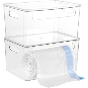 2pcs Trash Bag Holder Dispenser - Acrylic Trash Bag Dispenser Roll Holder, Garbage Bag Dispenser Under Sink with Lid for Kitchen Sinks, Cabinets