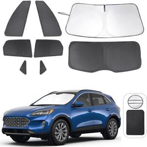 8PCS Windshield Sun Shade Custom Fit for 2020-2024 2025 2026 Ford Escape S, SE, SE Sport Hybrid, SEL, Titanium Accessories Foldable Sunshade Side Rear Window Shade Cover Full Set Privacy Protection