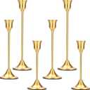 2 Sets(6 Pcs) Candle Stick Holders Brass Gold Metal Taper Candle Holders, Vintage Modern Decorative Centerpiece Candlestick Holders for Table Mantel Wedding Housewarming Gift