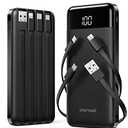 2 Packs Portable Chargers with Built in Cables, 2PCS Slim 10000mAh Travel Essentials Battery Pack 6 Outputs 3A Power Banks for iPhone Samsung Pixel LG Moto iPad