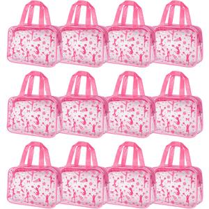 12-Pack Cheer Makeup Bag Bulk - Clear PVC Cheer Cosmetic Pouch with Zipper & Handle, Transparent Travel Makeup Bags for Cheerleaders, Dance Teams, Gymnastics Gifts, Pink