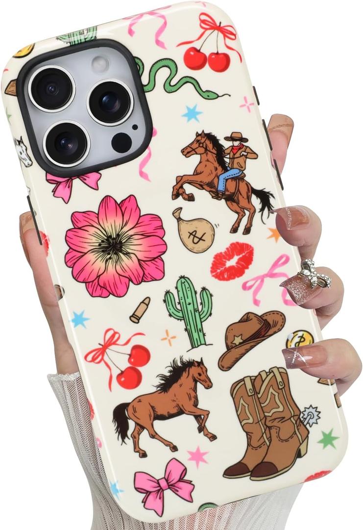 Magnetic for iPhone 16 Pro Max case,Cute Western Cowboy Floral | Compatible with MagSafe,Matte Hard Back Shockproof Anti-Scratch Phone Case for Women Girls