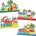 4pcs Summer Christmas Decorations Wood Table Centerpieces Baby It's Warm Outside Merry Christmas Party Table Decorations Mele Kalikimaka Santa Claus Style Tabletopper