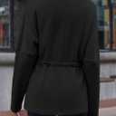 Fisoew Women's Turtleneck Sweatshirts Fleece Drawstring Waist Casual Long Sleeve Pullover Sweater Side Slit Tunic Tops (Black)