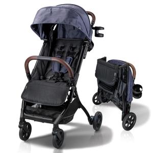 Lightweight Baby & Toddler Stroller, Ultra Compact, Airplane-Friendly Travel Stroller, One-Handed Fold, Near Flat Recline, X-L Canopy & Parent Cup Holder -LinQ (v2 Deep Blue)
