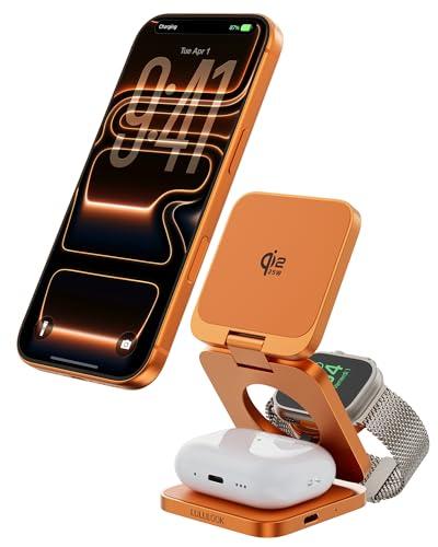 3 in 1 Charging Station for Apple - Qi2.2 25W Magnetic Wireless Charger for iPhone 17/16-12, Apple Watch, AirPods, Travel Fast Charging Foldable Stand with 45W GaN Adapter, Aluminum Alloy Design