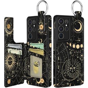 Shorogyt for Samsung S21 Ultra Wallet Case with Card Holder - Cute Designer Constellation Pattern Kickstand Magnetic Clasp Back Flip Folio Leather Phone Cases for Women Men Girls for Galaxy S21 Ultra