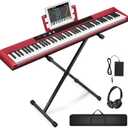 88 Key Semi-weighted Electronic Keyboard Piano,Full Size Digital Piano Portable Keyboard with Stand, Sustain Pedal, Power SupplyMIDI/USB/MP3 Function for Beginners at Home/StageRed