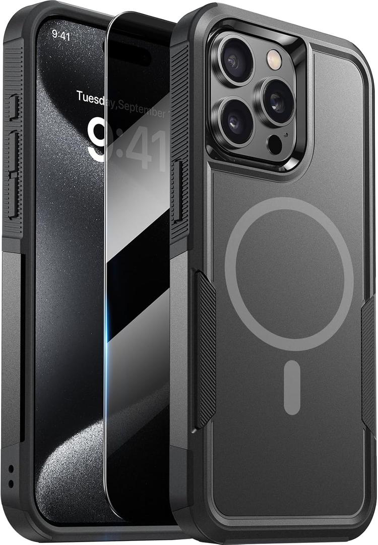 Diaclara Magnetic for iPhone 15 Pro Case, [with Privacy Screen Protector] [Anti Spy] [Military Grade Drop Protection] Heavy Duty Full-Body Shockproof Phone Case, Black