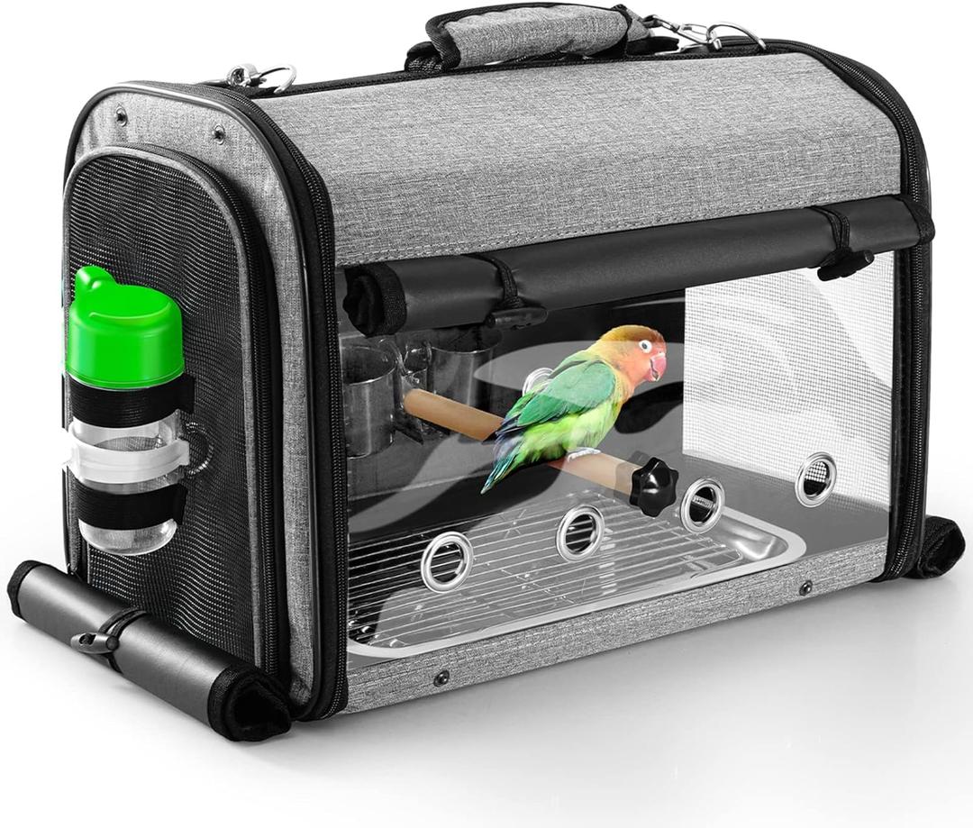 SUERTREE Bird Carrier Bag With Stand, Lightweight Backpack for Parrot, Portable Travel Cage, Pet Transparent Breathable Carrier (17.6"L x 10.6"W x 13.3"H)