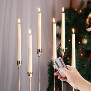 Eywamage Ivory Flameless Taper Candles with Remote, Flickering LED Wax Candlesticks Battery Operated Set of 6